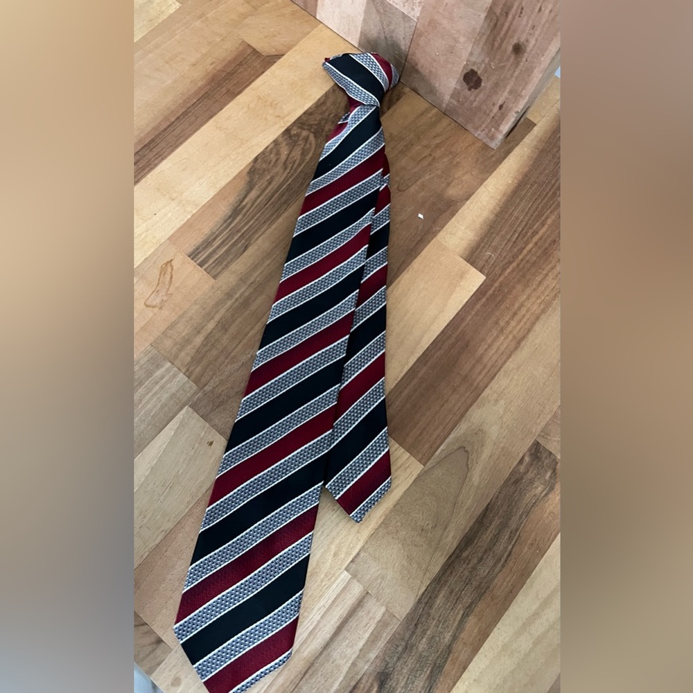 Striped Red and Black clip on tie for child